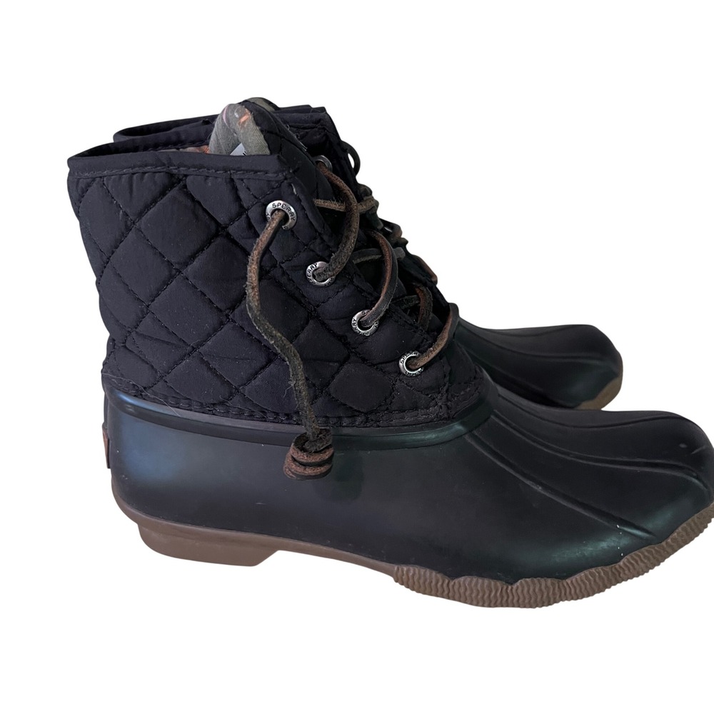 Sperry Saltwater Quilted Waterproof Duck Boots Black Womens 6M